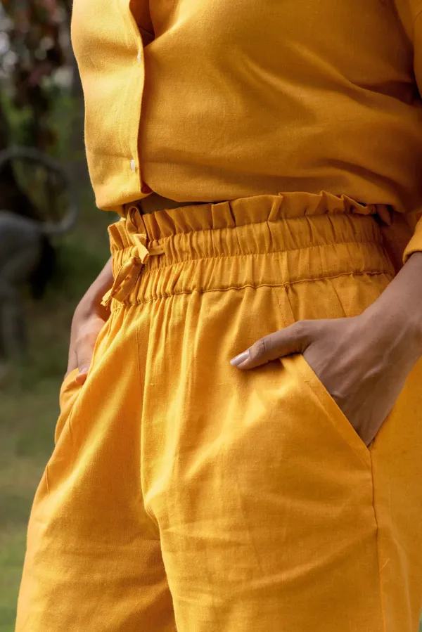 Yellow_Cotton_Shirt_&_Shorts_Set_For_Women