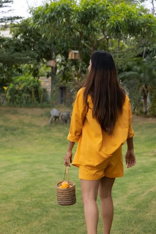 Yellow_Cotton_Shirt_&_Shorts_Set_For_Women