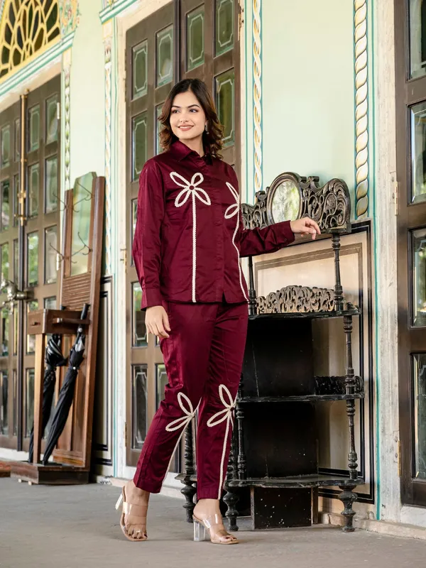Wine_Cotton_Co-Ord_Set_For_Women