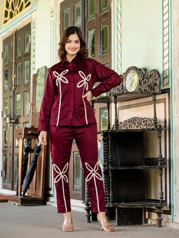 Wine_Cotton_Co-Ord_Set_For_Women