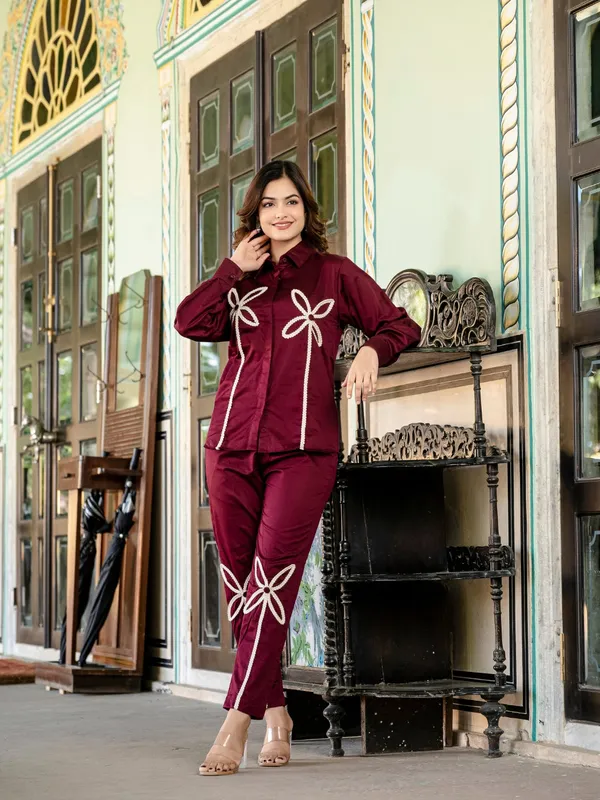 Wine_Cotton_Co-Ord_Set_For_Women