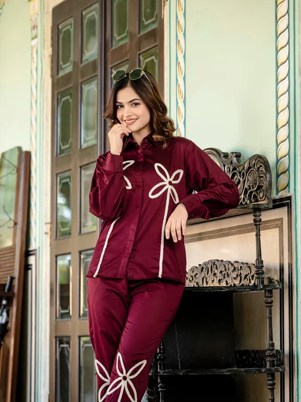 Wine_Cotton_Co-Ord_Set_For_Women