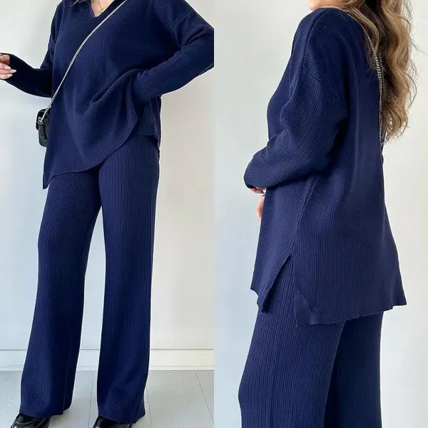 Navy_Blue_Cotton_V-Neck_Co-Ord_Set_For_Women