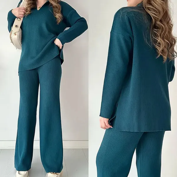 Bottle_Green_Cotton_V-Neck_Co-Ord_Set_For_Women