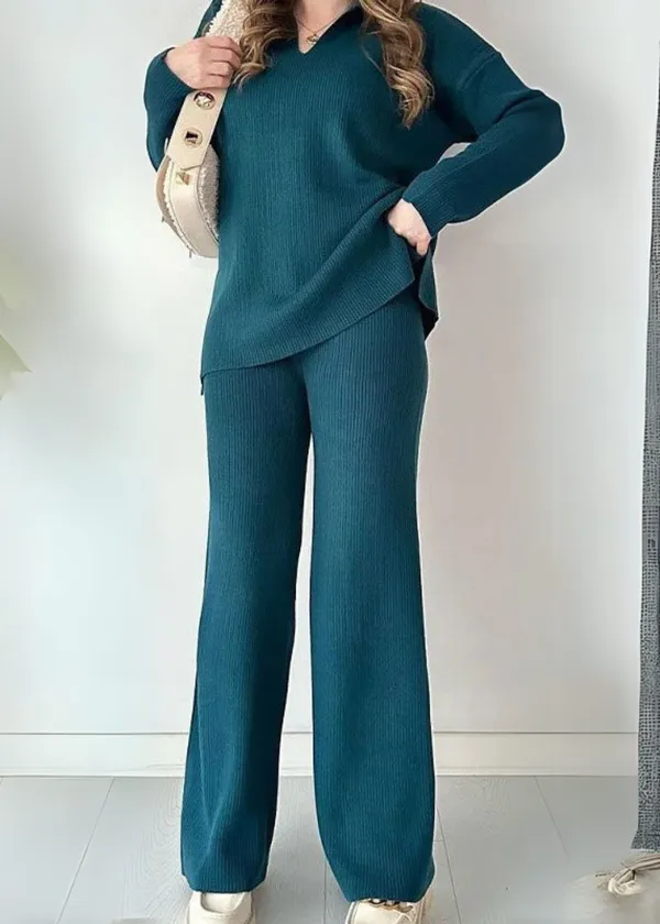 Bottle_Green_Cotton_V-Neck_Co-Ord_Set_For_Women