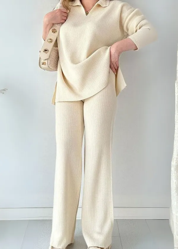 Beige_Cotton_V-Neck_Co-Ord_Set_For_Women