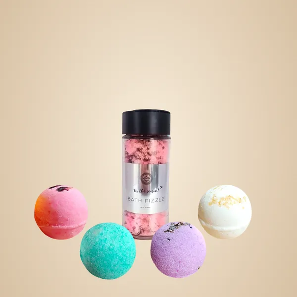 Zen_Spa_Gift_Set_For_Women___Bath_Bomb_-Rose,_Oats,_Lavender_,_Jasmin_75_Gms_Each_With_Bath_Fizzle_(Pink_Salt,_Epsom_Salt_Dry_Rose_Petals_)_|Refreshing_Hot_Water_Bath_Hydrating