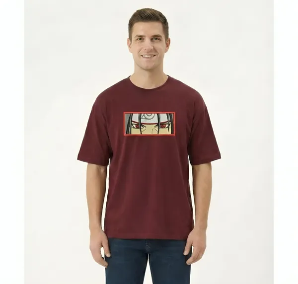 Maroon_Cotton_Premium_Anime_Embroidery_Half_Sleeve_Oversize_T-shirt_For_Men