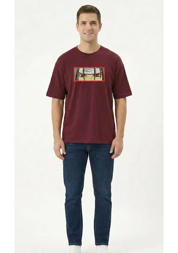 Maroon_Cotton_Premium_Anime_Embroidery_Half_Sleeve_Oversize_T-shirt_For_Men