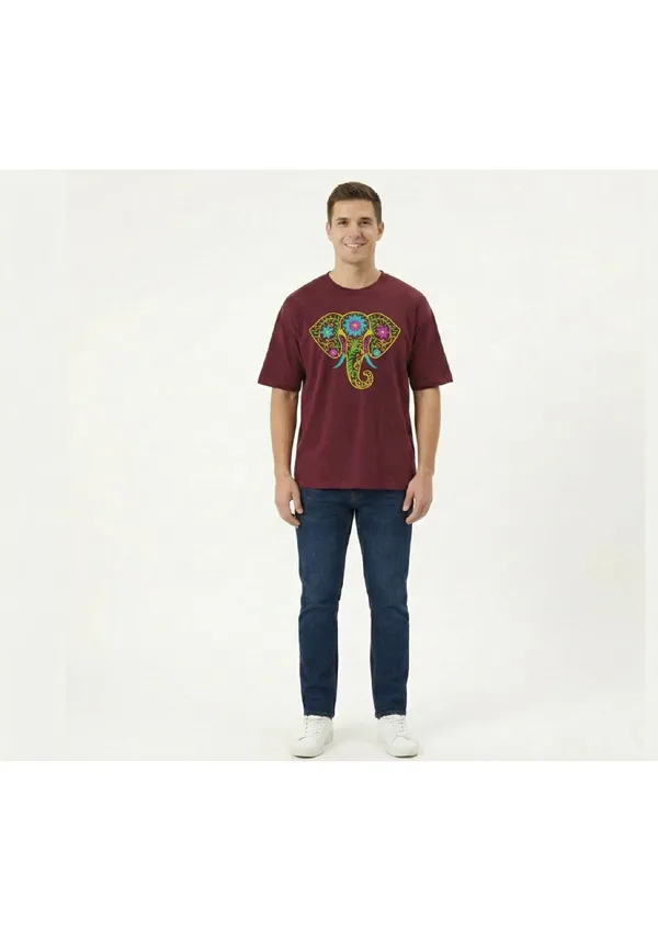 Maroon_And_Black_Cotton_Premium_Elephant_Embroidery_Half_Sleeve_Oversize_T-shirt_For_Men_Combo_Pack_Of_2