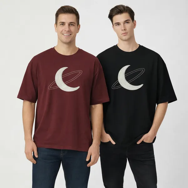 Black_And_Maroon_Cotton_Premium_Moon_Embroidery_Half_Sleeve_Oversize_T-Shirt_For_Men_Combo_Pack_Of_2