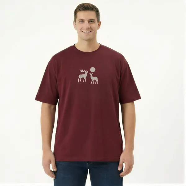 Maroon_Cotton_Premium_Deer_Embroidery_Half_Sleeve_Oversize_T-shirt_For_Men