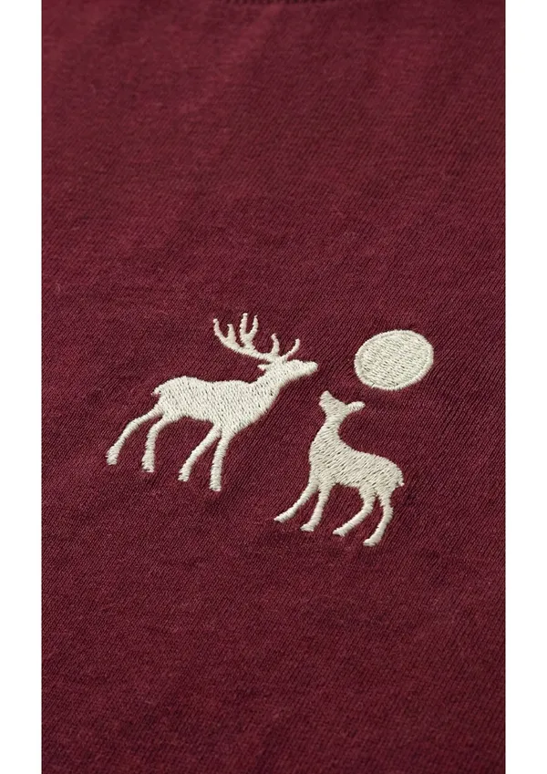 Maroon_Cotton_Premium_Deer_Embroidery_Half_Sleeve_Oversize_T-shirt_For_Men