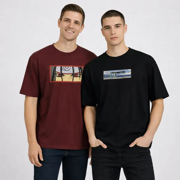 Black_And_Marron_Cotton_Premium_Train_Station_Embroidery_Half_Sleeve_Oversize_T-Shirt_For_Men_Combo_Pack_Of_2