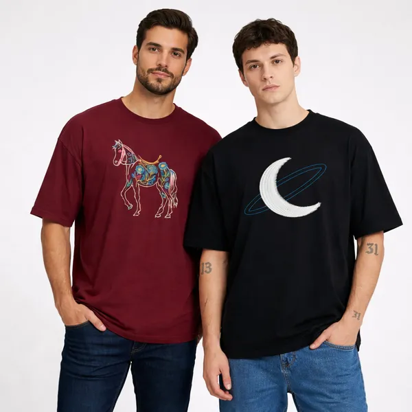 Black_And_Maroon_Cotton_Premium_Moon_Embroidery_Half_Sleeve_Oversize_T-Shirt_For_Men_Combo_Pack_Of_2