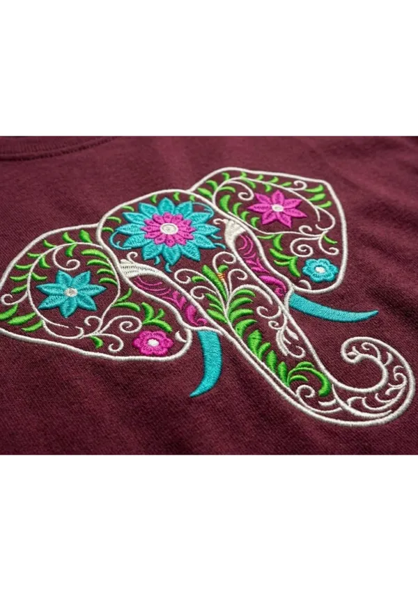 Maroon_Cotton_Premium_Elephant_Embroidery_Half_Sleeve_Oversize_T-shirt_For_Men