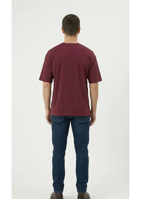 Maroon_Cotton_Premium_Elephant_Embroidery_Half_Sleeve_Oversize_T-shirt_For_Men