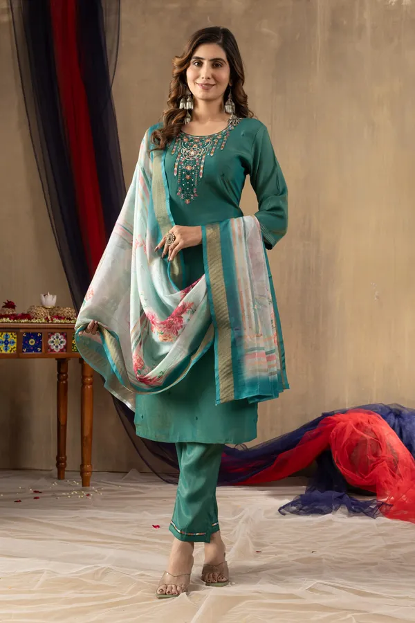 Shimmer_Gold_Cotton_Radiance_Straight_Kurti_Pant_Set_with_Printed_Dupatta