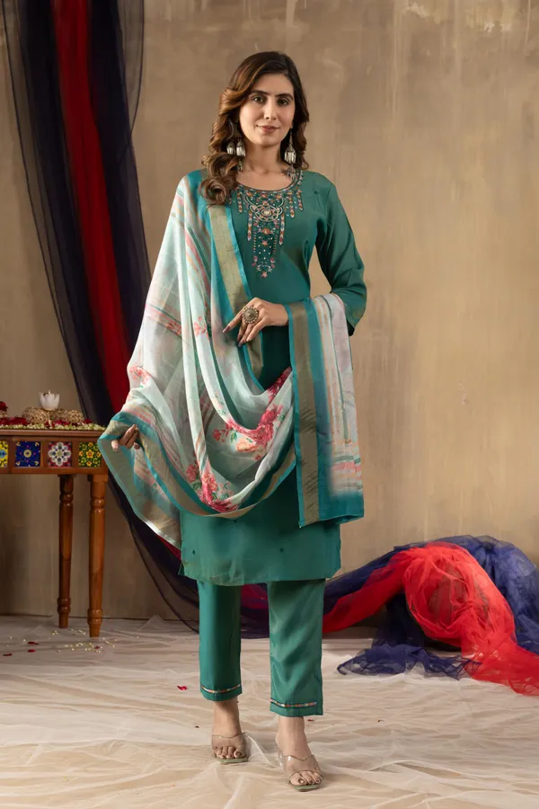 Shimmer_Gold_Cotton_Radiance_Straight_Kurti_Pant_Set_with_Printed_Dupatta