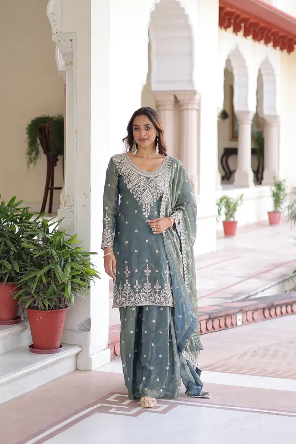 Smokey_Grey_Fendi_Silk_Coding_Sequins_Top-Sharara-Dupatta_Designer_Ensemble_For_Women