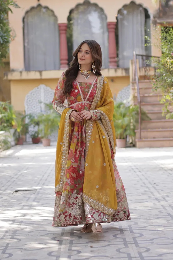 Brown_Alia_Cut_Digital_Printed_Russian_Silk_Gown_With_Foil_Zari_Sequins_&_Dupatta_For_Women