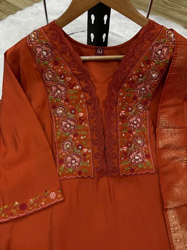 Elegant_Designer_Festive_Kurti_Pant_Dupatta_Set_Premium_Roman_Cotton_with_Multi_Embroidery,_Sequins_&_Hand_Work