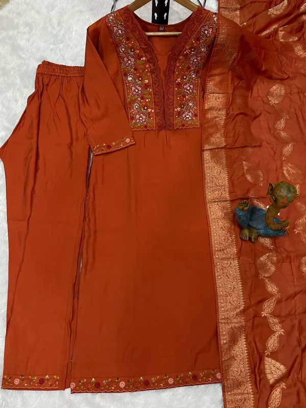 Elegant_Designer_Festive_Kurti_Pant_Dupatta_Set_Premium_Roman_Cotton_with_Multi_Embroidery,_Sequins_&_Hand_Work