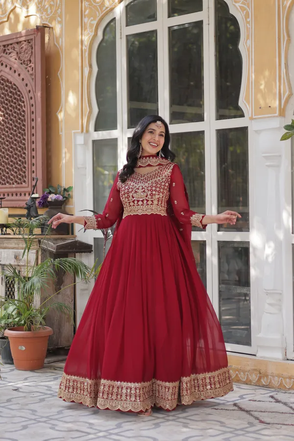 Maroon_Faux_Blooming_With_Embroidery_Zari_Sequins-Work_For_Women