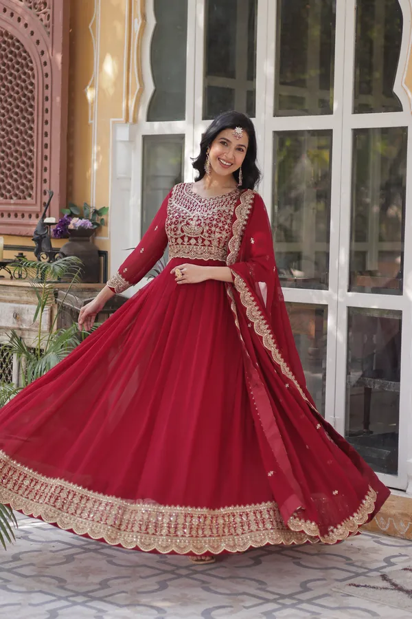 Maroon_Faux_Blooming_With_Embroidery_Zari_Sequins-Work_For_Women