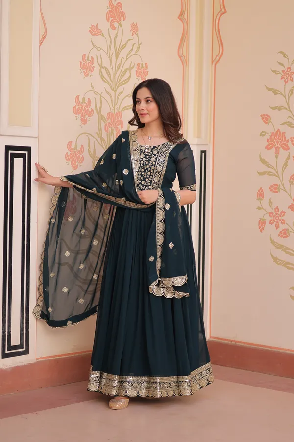Rama_Classic_Faux_Blooming_Half-Sleeve_Gown_With_Zari_Sequins_Work_&_Dupatta_For_Women