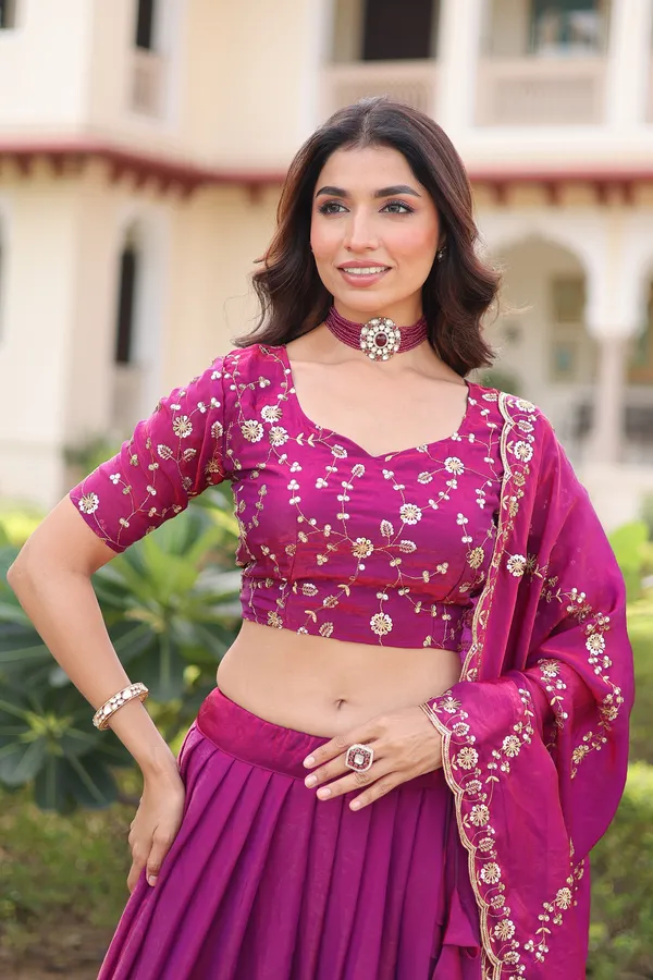 Wine_Berry_Fendi_Silk_Lehenga_Choli_With_Rich_Sequins_Embroidery_&_Lace_Dupatta_For_Women