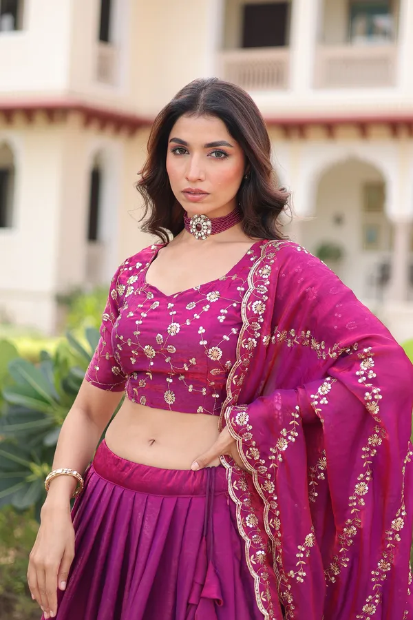 Wine_Berry_Fendi_Silk_Lehenga_Choli_With_Rich_Sequins_Embroidery_&_Lace_Dupatta_For_Women
