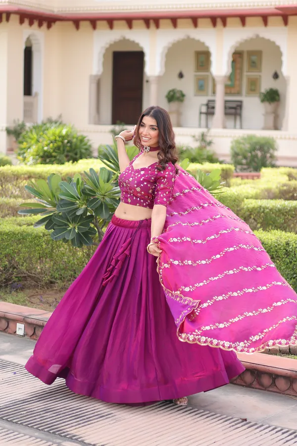 Wine_Berry_Fendi_Silk_Lehenga_Choli_With_Rich_Sequins_Embroidery_&_Lace_Dupatta_For_Women