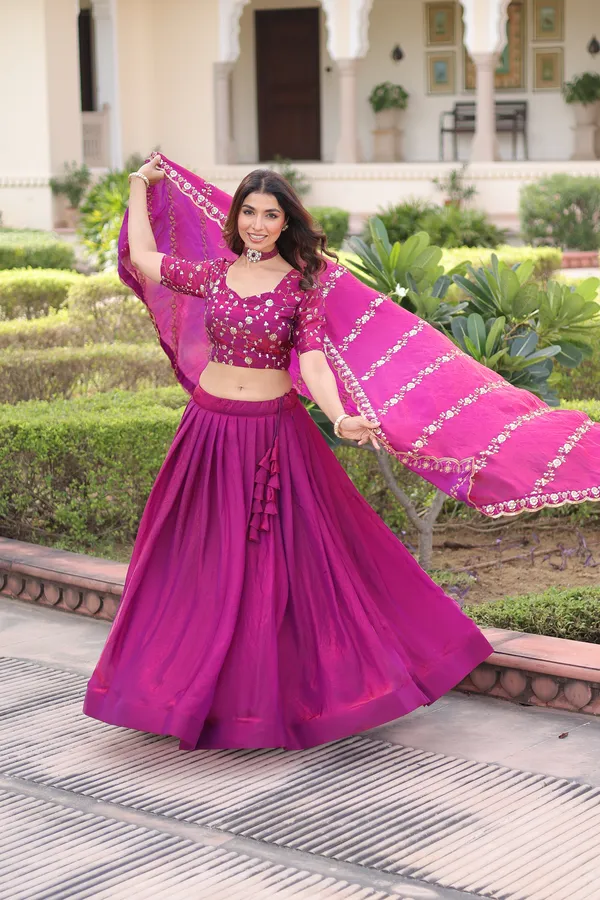 Wine_Berry_Fendi_Silk_Lehenga_Choli_With_Rich_Sequins_Embroidery_&_Lace_Dupatta_For_Women