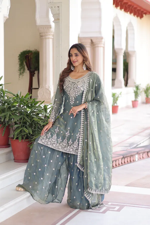 Smokey_Grey_Fendi_Silk_Coding_Sequins_Top-Sharara-Dupatta_Designer_Ensemble_For_Women