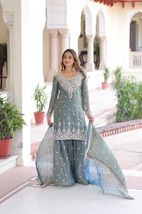 Smokey_Grey_Fendi_Silk_Coding_Sequins_Top-Sharara-Dupatta_Designer_Ensemble_For_Women