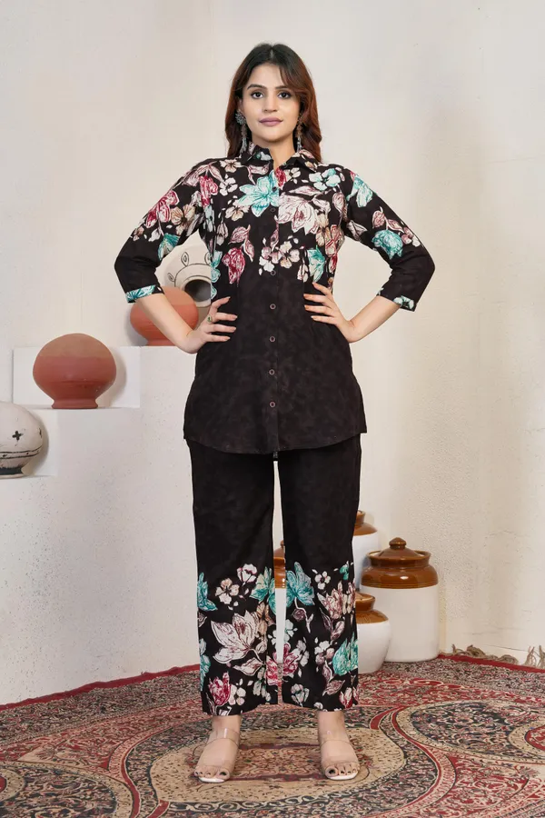 Festive_Cotton_Co-ord_Set_–_V-Neck_A-Line_Top_&_Printed_Pants