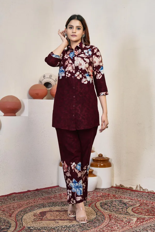 Festive_Cotton_Co-ord_Set_–_V-Neck_A-Line_Top_&_Printed_Pants