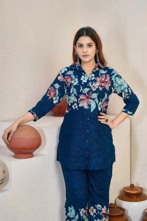 Festive_Cotton_Co-ord_Set_–_V-Neck_A-Line_Top_&_Printed_Pants