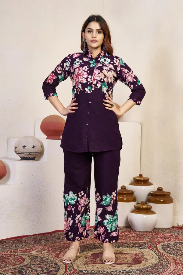 Festive_Cotton_Co-ord_Set_–_V-Neck_A-Line_Top_&_Printed_Pants