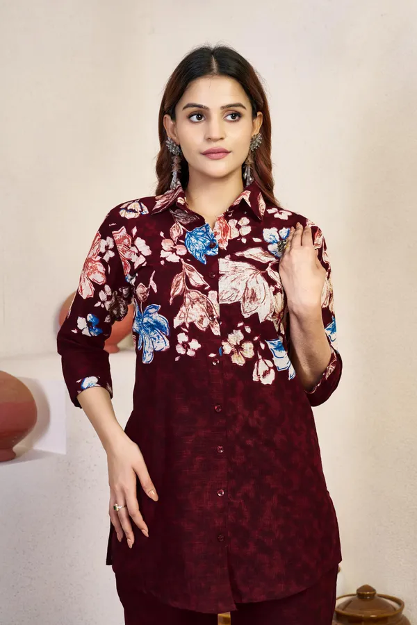 Festive_Cotton_Co-ord_Set_–_V-Neck_A-Line_Top_&_Printed_Pants