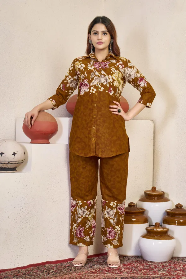 Festive_Cotton_Co-ord_Set_–_V-Neck_A-Line_Top_&_Printed_Pants