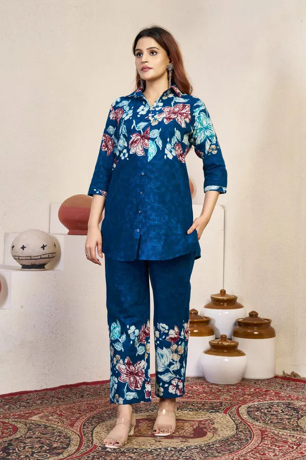 Festive_Cotton_Co-ord_Set_–_V-Neck_A-Line_Top_&_Printed_Pants