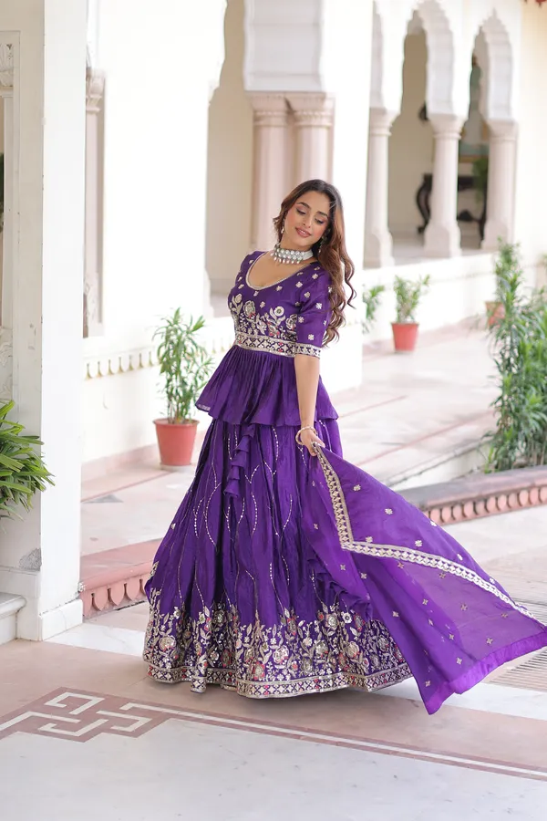 Purple_Statement_Gold_Crush_Lehenga_Choli_With_Rich_Zari_Sequins_Detailing_For_Women