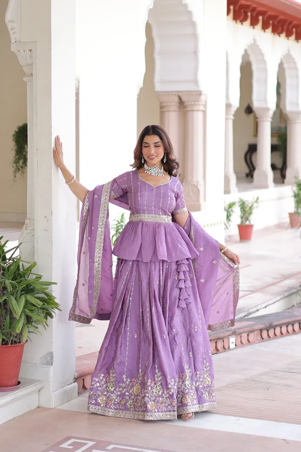 Soft_Purple_Gold_Crush_Peplum_Style_Lehenga_Choli_With_Multithread_Zari_Sequins_Work_For_Women