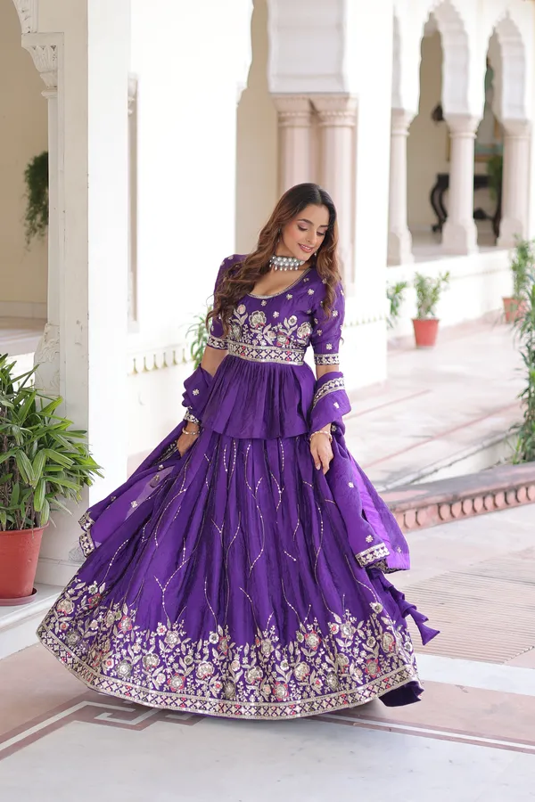 Purple_Statement_Gold_Crush_Lehenga_Choli_With_Rich_Zari_Sequins_Detailing_For_Women