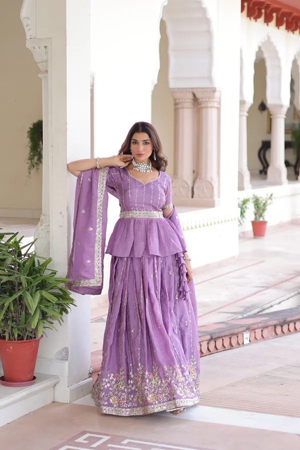 Soft_Purple_Gold_Crush_Peplum_Style_Lehenga_Choli_With_Multithread_Zari_Sequins_Work_For_Women