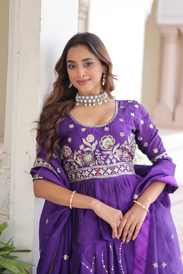 Purple_Statement_Gold_Crush_Lehenga_Choli_With_Rich_Zari_Sequins_Detailing_For_Women
