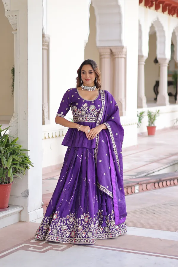 Purple_Statement_Gold_Crush_Lehenga_Choli_With_Rich_Zari_Sequins_Detailing_For_Women