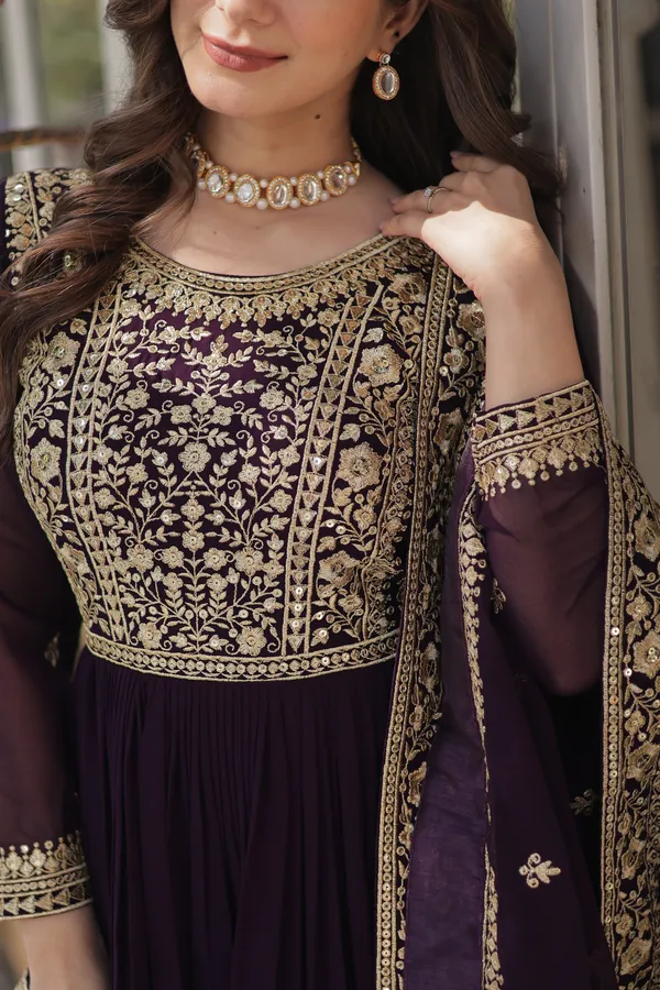 Graceful_Faux_Blooming_Round-Neck_Gown_with_Zari_Sequins_Work_&_Dupatta